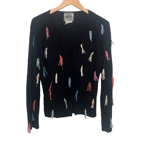 Curio cardigan sweater with ribbon tassels size Small White/Multi Color Used - Picture 1 of 5